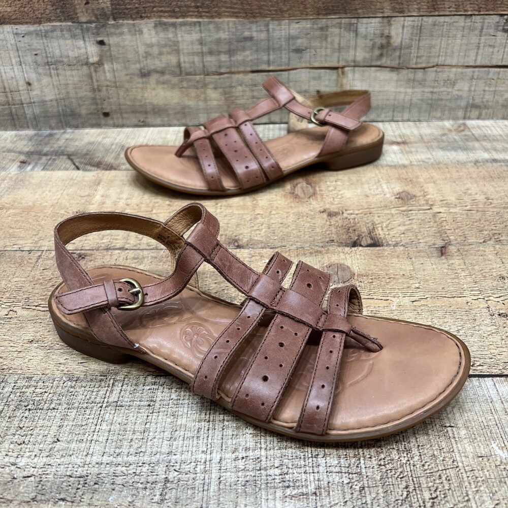 Born Womens Brown Leather Slingback Comfort Sandals Size 8 M (39)